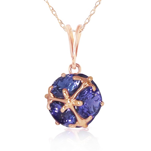 14K. SOLID GOLD NECKLACE WITH NATURAL TANZANITES - Picture 3 of 7